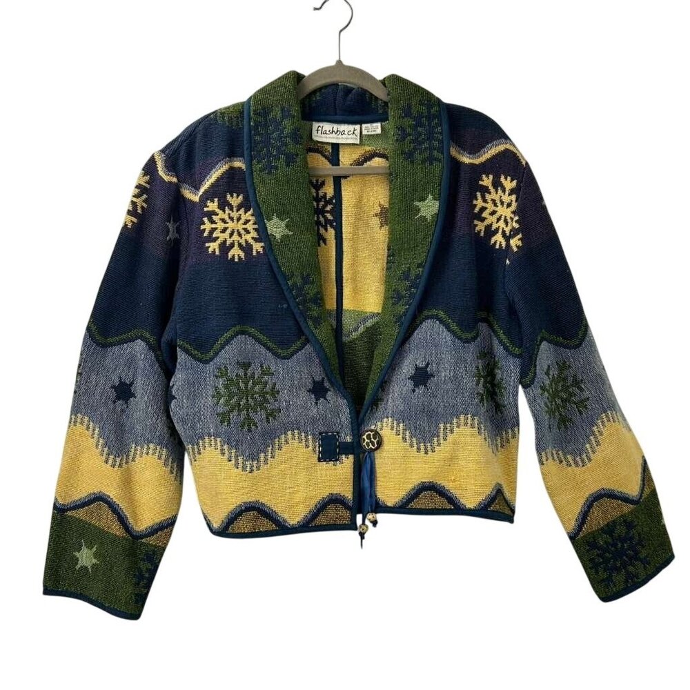 Flashback Women's M Snowflake Cardigan Sweater Shawl Collar Southwestern